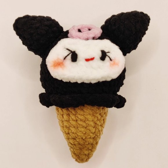 Handmade Amigurumi Crochet Sanrio Kuromi Ice Cream Cone - Picture 3 of 10